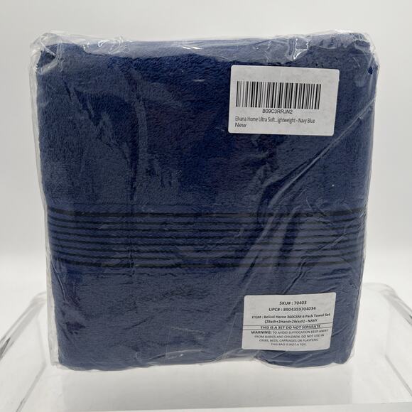Elvana Home Navy Ultra Soft 6 Pack Cotton Towel Set Contains 2 Bath Towels 28x55 - Picture 1 of 9